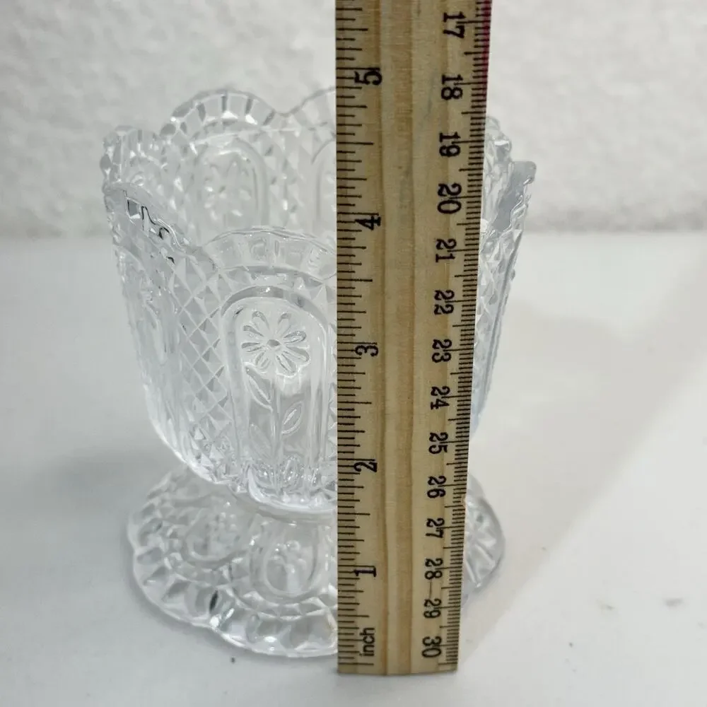 AVON Fostoria “Daisy & Diamond” Clear Glass Footed Candle Holder Candy Dish VTG